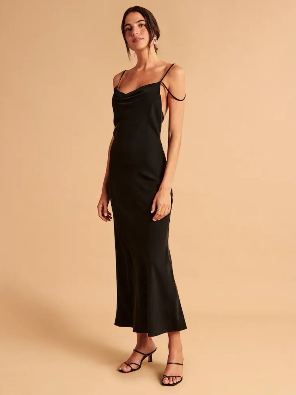 NWT PETITE Abercrombie Cowl Neck Slip Maxi Dress Black Large